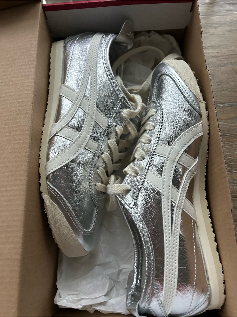 Onitsuka Tiger by Asics Metallic Silver and Cream Mexico-Style Sneakers